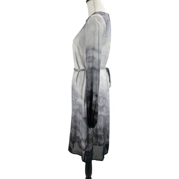 Bella Dahl Gathered Gray Ombre Glacier Print Belted Dress Womens Size XS - Picture 3 of 10